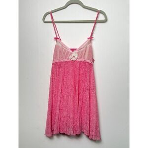 VTG Betsey Johnson‎ Intimates Pink White Polka Dot Babydoll Chemise Lingerie